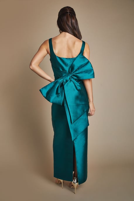 Twill Sleeveless Column Bridesmaid Dress with Statement Bow Back - Image 3