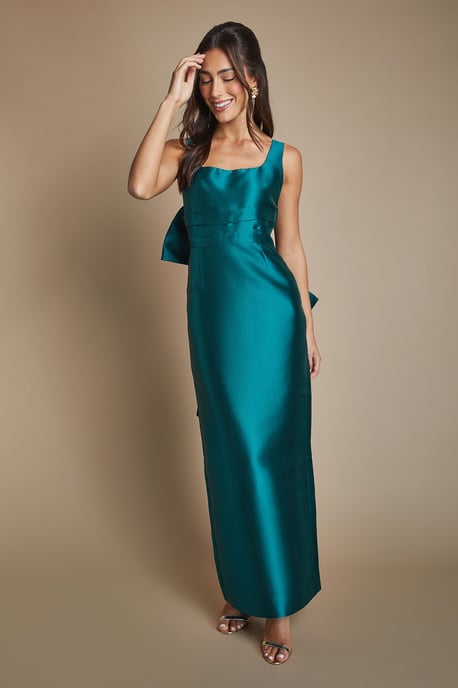 Twill Sleeveless Column Bridesmaid Dress with Statement Bow Back - Image 4