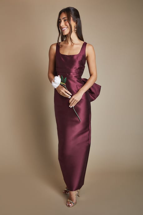 Twill Sleeveless Column Bridesmaid Dress with Statement Bow Back - Image 1