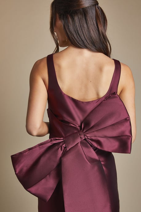 Twill Sleeveless Column Bridesmaid Dress with Statement Bow Back - Image 2
