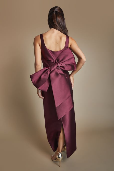 Twill Sleeveless Column Bridesmaid Dress with Statement Bow Back - Image 3