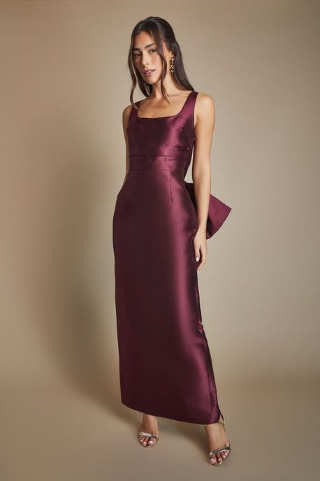 Twill Sleeveless Column Bridesmaid Dress with Statement Bow Back - Image 4