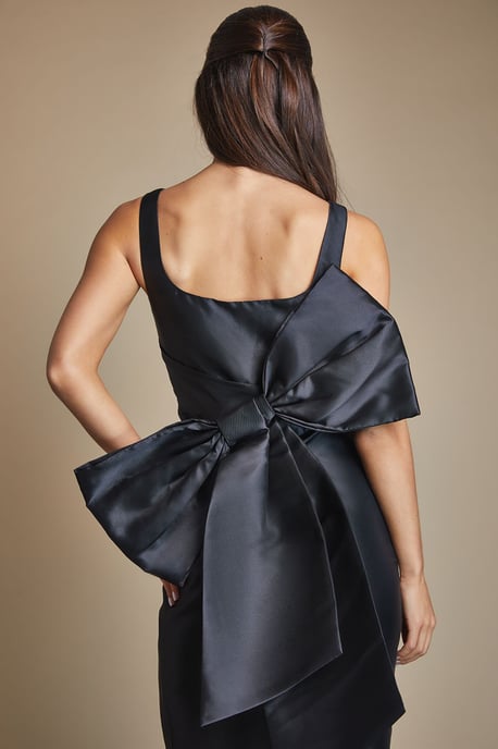 Twill Sleeveless Column Bridesmaid Dress with Statement Bow Back - Image 2