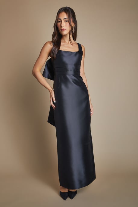 Twill Sleeveless Column Bridesmaid Dress with Statement Bow Back - Image 4
