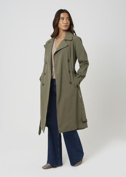 Brave Soul Women Classic Trench Coat Belted Smart Jacket - Image 1