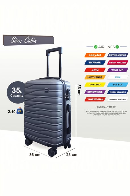 Hard Shell Grey Cabin 48 x 37 x 20 cm Luggage Suitcase - Voyage - Image 3