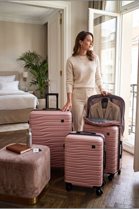 Hårdskalsroséguld 8-hjuls bagageväska, resväsk-väsk-set - Voyage - Image 2