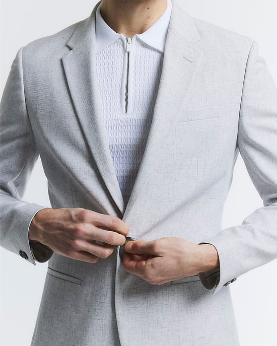 River Island Mens Blazer Jacket Grey Skinny Fit Textured - Image 2