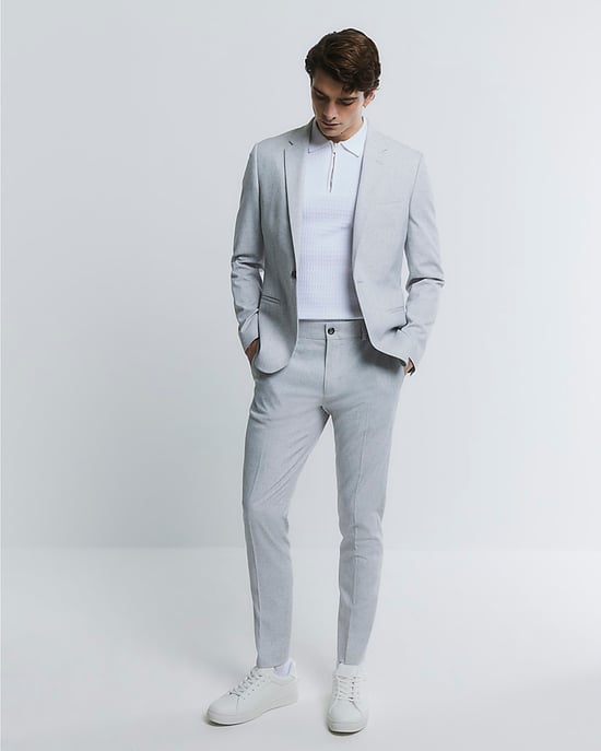 River Island Mens Blazer Jacket Grey Skinny Fit Textured - Image 3
