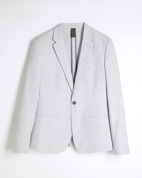 River Island Mens Blazer Jacket Grey Skinny Fit Textured - Image 6