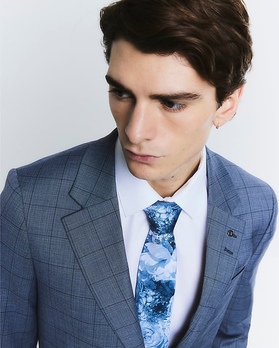 River Island Mens Suit Jacket Blue Check Skinny Collared - Image 2