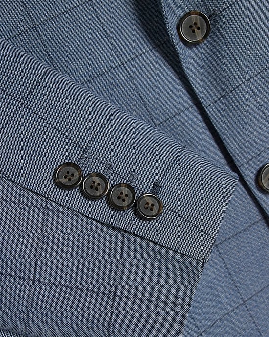 River Island Mens Suit Jacket Blue Check Skinny Collared - Image 5
