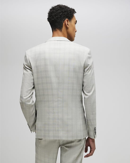 River Island Mens Suit Jacket Beige Skinny Fit Stretch Check Collared - Image 2