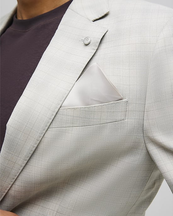 River Island Mens Suit Jacket Beige Skinny Fit Stretch Check Collared - Image 3