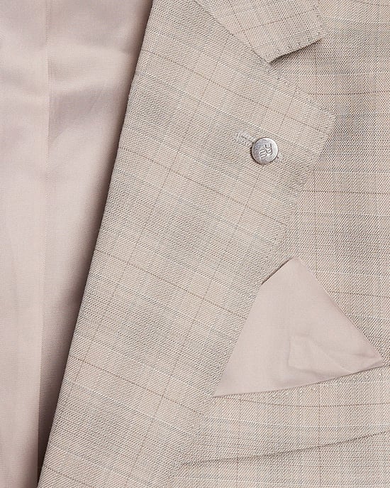 River Island Mens Suit Jacket Beige Skinny Fit Stretch Check Collared - Image 5