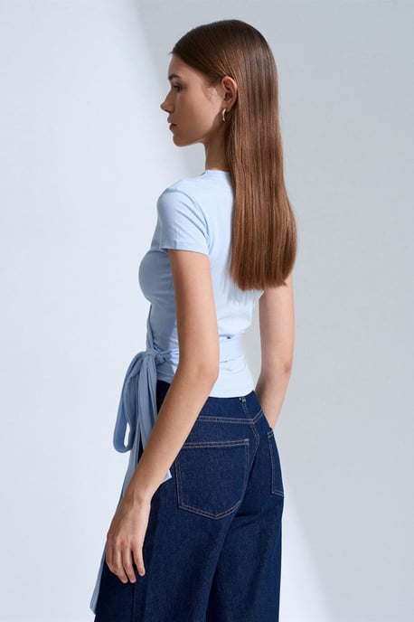 Crop Wrap Blouse With Tie Detail - Image 2