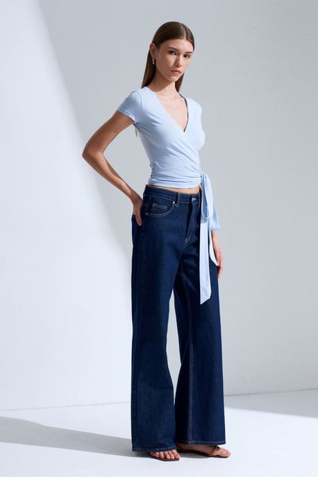 Crop Wrap Blouse With Tie Detail - Image 4