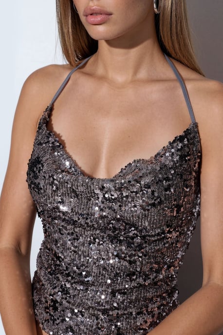 Sequin Halterneck Crop Blouse - Image 4