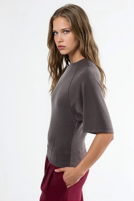 Ribbed Crew Neck Short-sleeve Blouse - Image 2