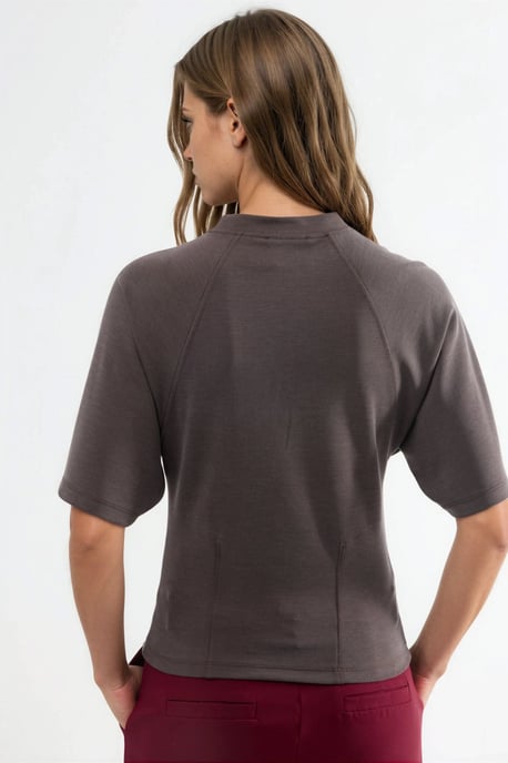 Ribbed Crew Neck Short-sleeve Blouse - Image 3