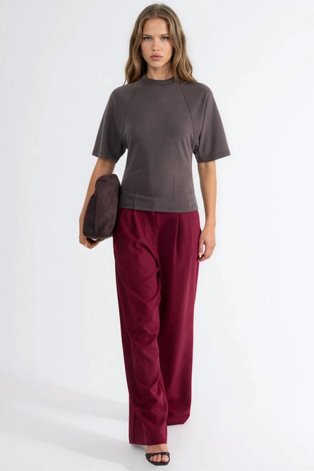Ribbed Crew Neck Short-sleeve Blouse - Image 4