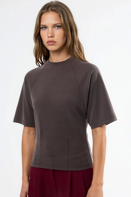 Ribbed Crew Neck Short-sleeve Blouse - Image 6