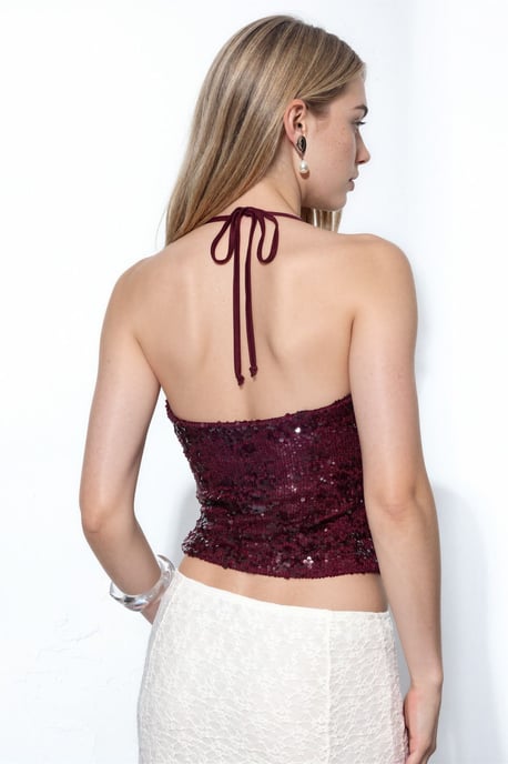 Pailletten Halternek Cropped Blouse - Image 3