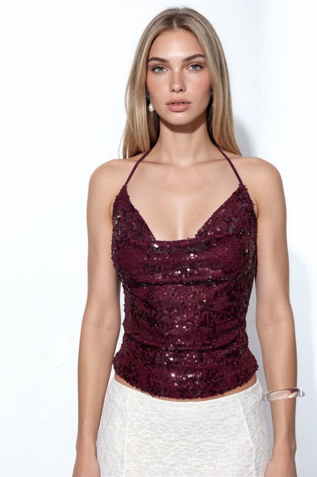 Pailletten Halternek Cropped Blouse - Image 5