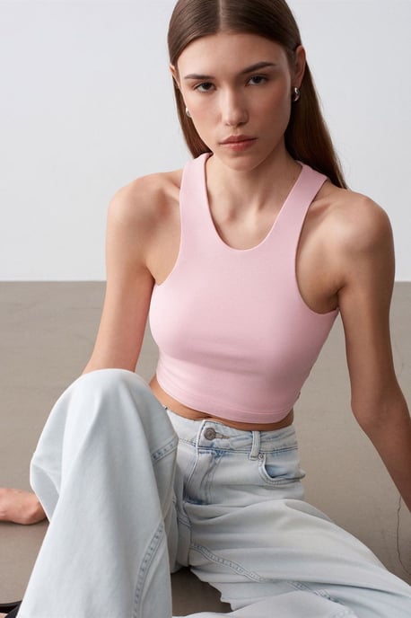 Geribbelde Mouwloze Crop Blouse - Image 3