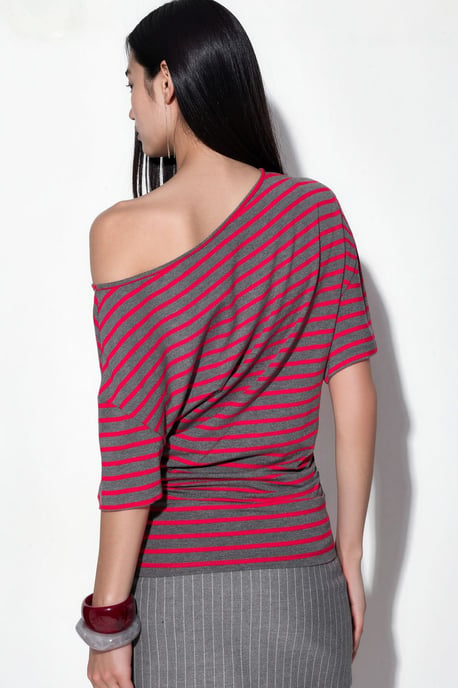 Striped Boat Neck Jersey Blouse - Image 3