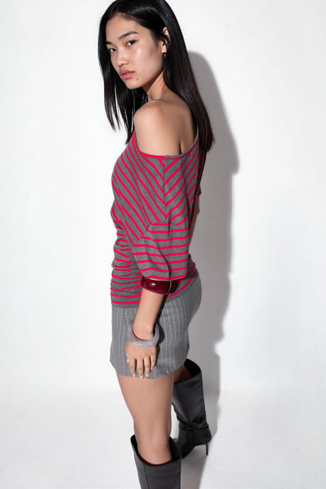 Striped Boat Neck Jersey Blouse - Image 4