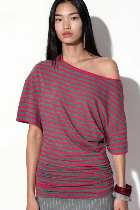 Striped Boat Neck Jersey Blouse - Image 5