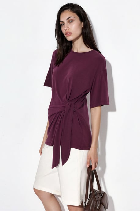 Losse Fit Crew Neck Modal Blouse met Strikdetail - Image 2