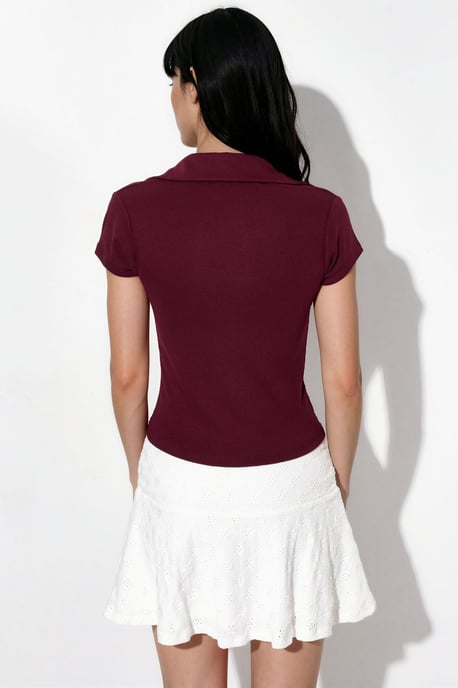 Geribbelde Slim-Fit Polo Blouse - Image 3