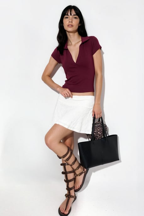 Geribbelde Slim-Fit Polo Blouse - Image 4