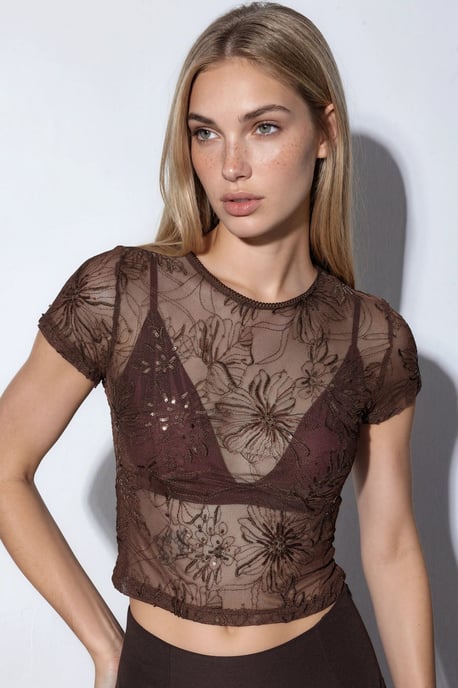 Bloemenpailletten Slim-Fit Blouse - Image 1