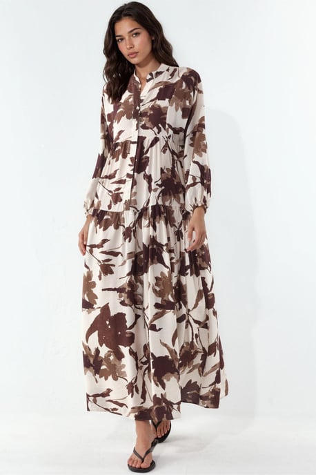 Floral Maxi Dress With Mandarin Collar - Image 1