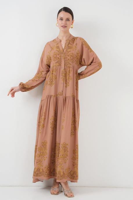 Geprinte V-hals Maxi-jurk met knoopsluiting - Image 3