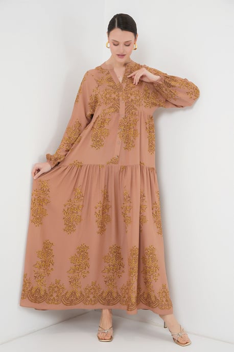 Geprinte V-hals Maxi-jurk met knoopsluiting - Image 4