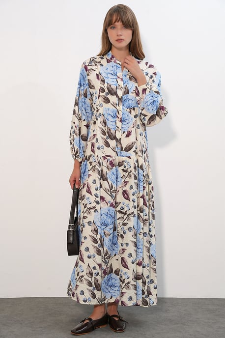 Floral Maxi Dress With Mandarin Collar - Image 4