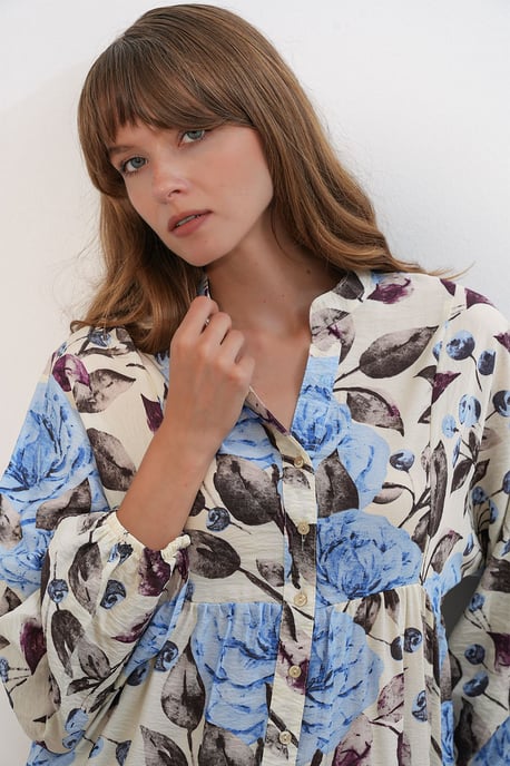 Floral Maxi Dress With Mandarin Collar - Image 5