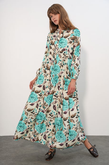 Floral Maxi Dress With Mandarin Collar - Image 2