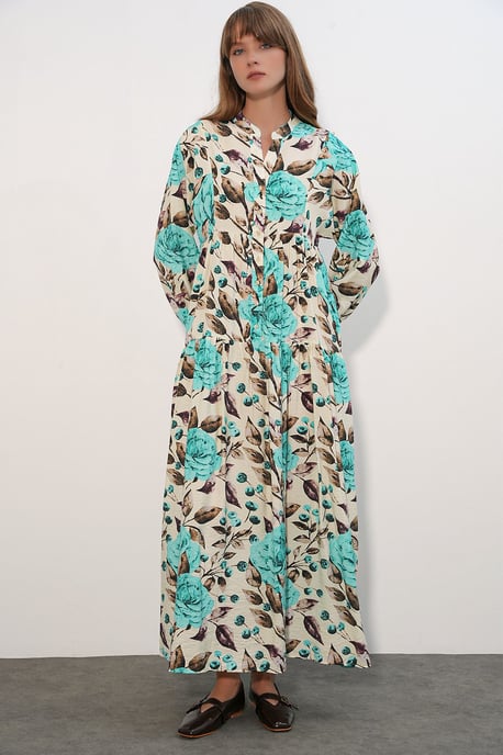 Floral Maxi Dress With Mandarin Collar - Image 3