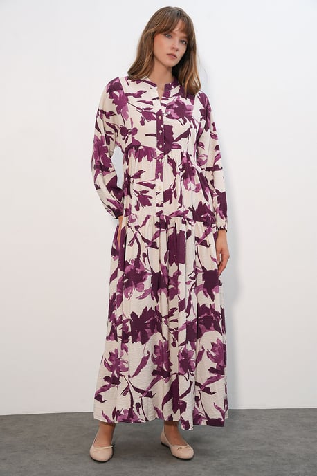 Floral Maxi Dress With Mandarin Collar - Image 2