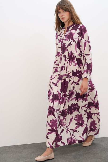 Floral Maxi Dress With Mandarin Collar - Image 3