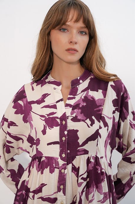 Floral Maxi Dress With Mandarin Collar - Image 5
