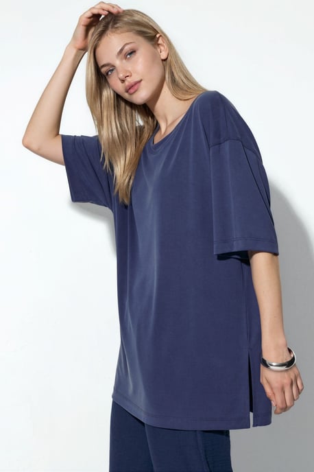 T-shirt met korte mouwen en slitsdetails op de ronde hals - Image 2