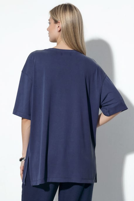 T-shirt met korte mouwen en slitsdetails op de ronde hals - Image 3