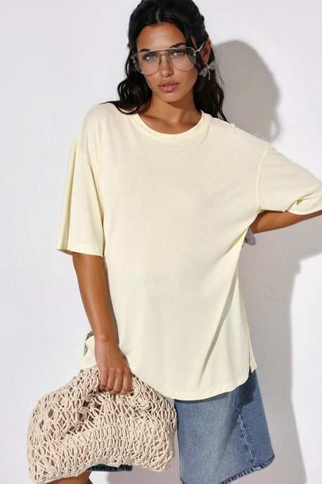 T-shirt met korte mouwen en slitsdetails op de ronde hals - Image 1