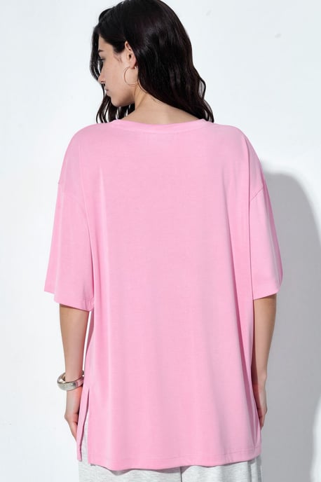 T-shirt met korte mouwen en slitsdetails op de ronde hals - Image 3